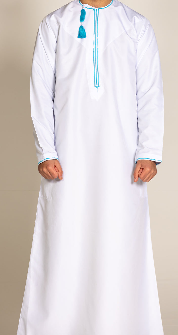 Omani Thobe- White & Ice Blue