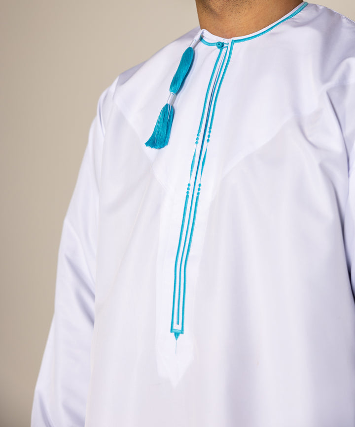 Omani Thobe- White & Ice Blue