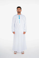 Omani Thobe- White & Ice Blue