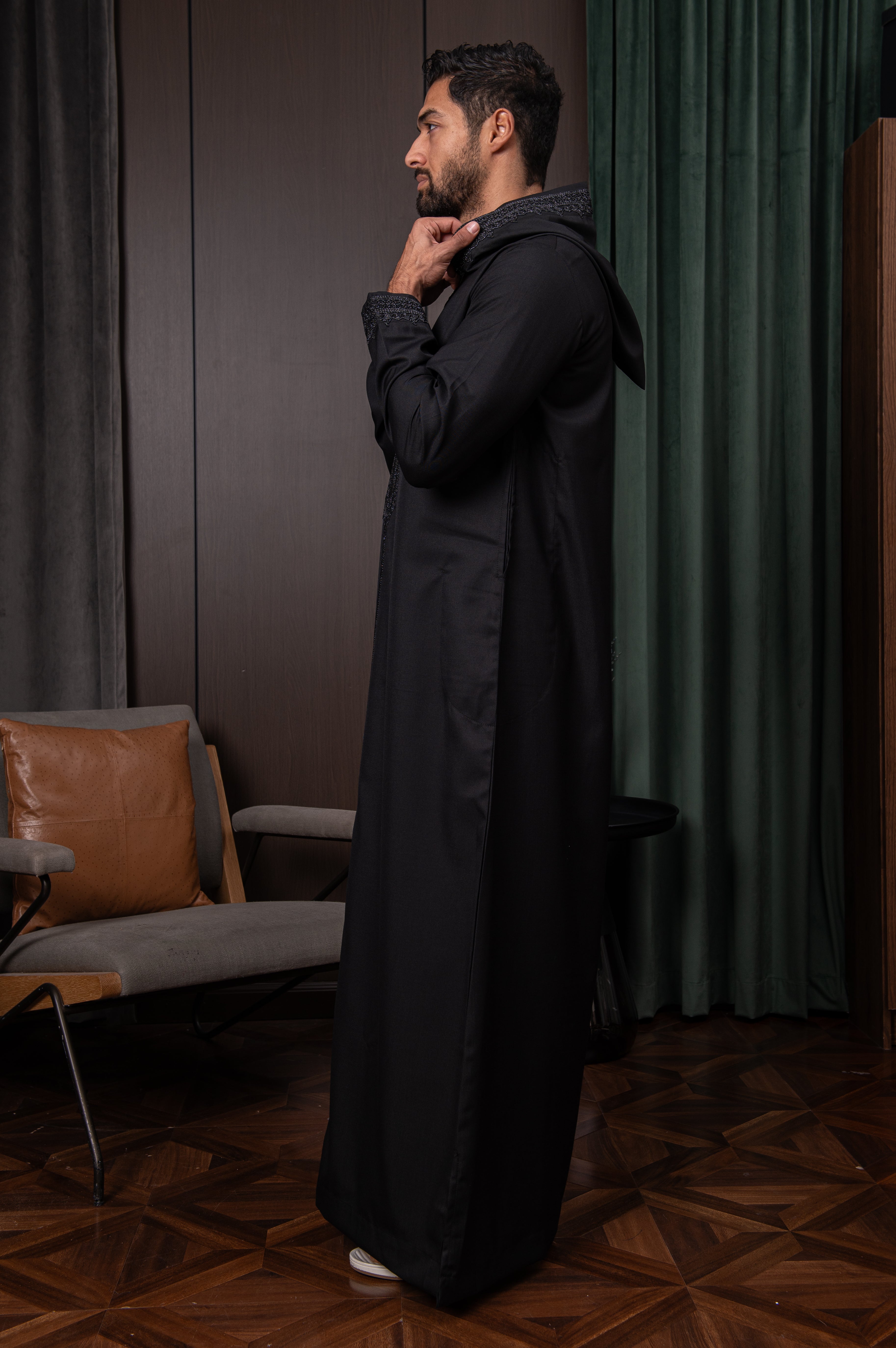 Moroccan Thobe- Onyx Black