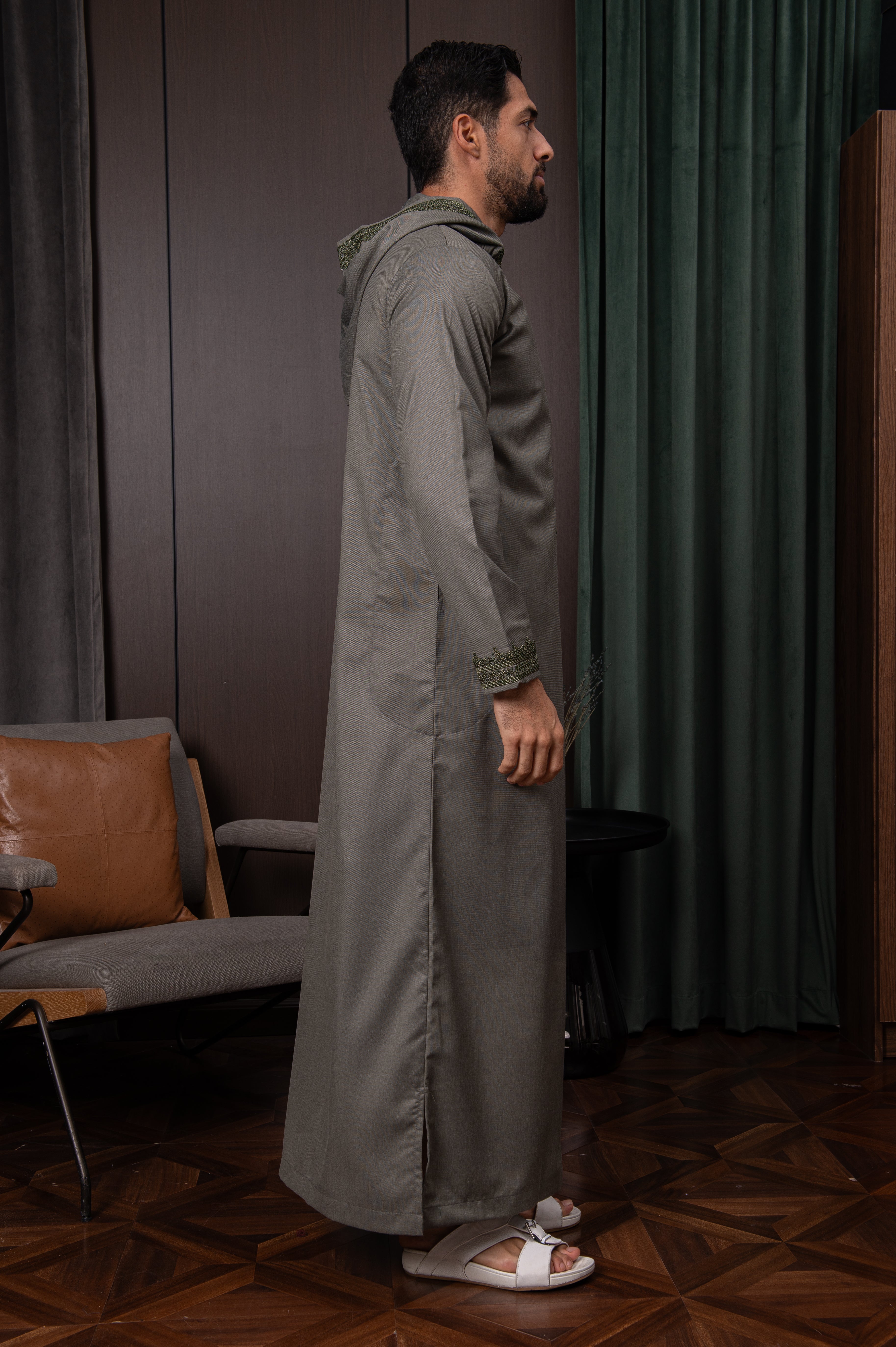 Moroccan Thobe- Olive Green