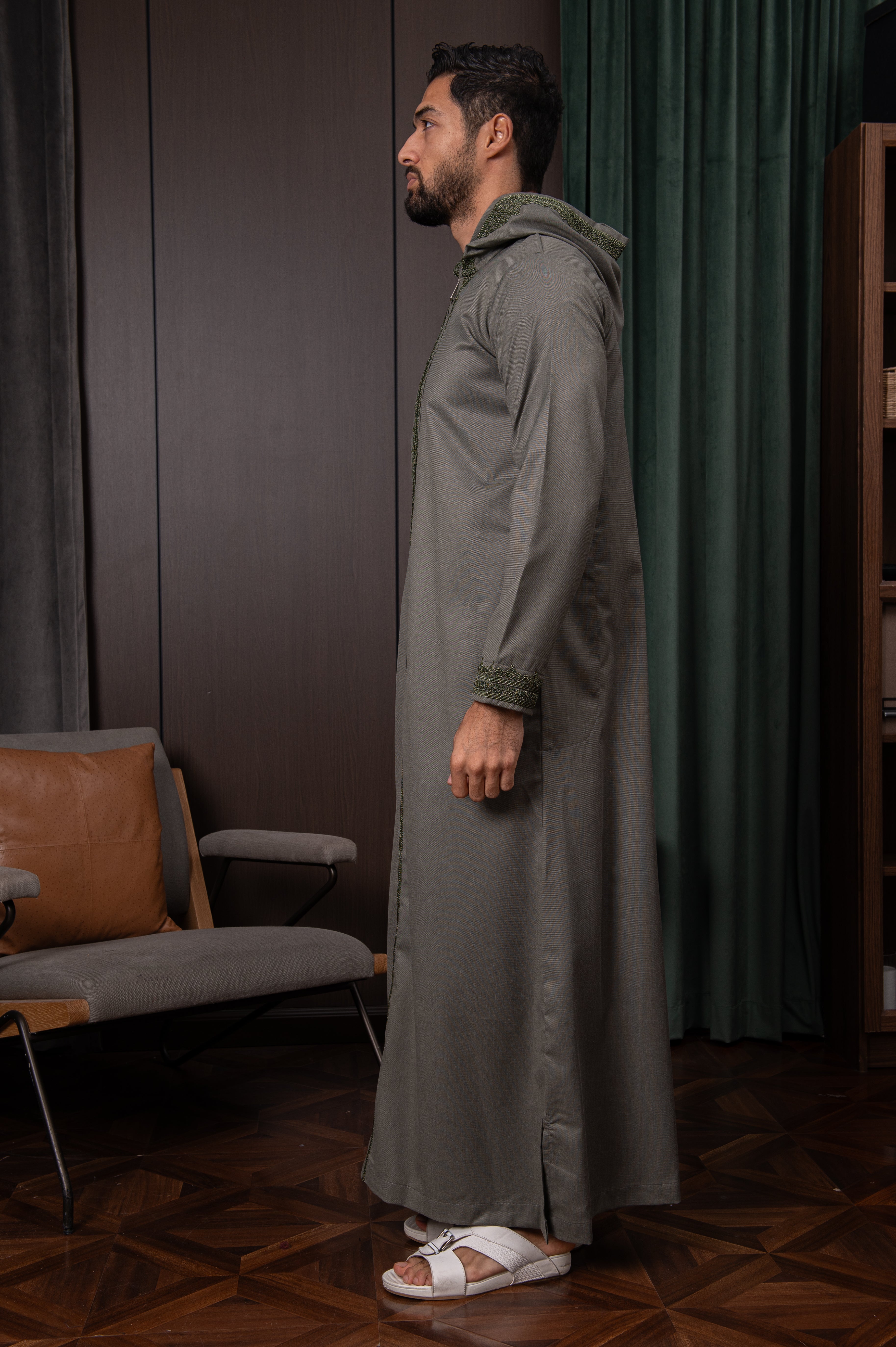 Moroccan Thobe- Olive Green